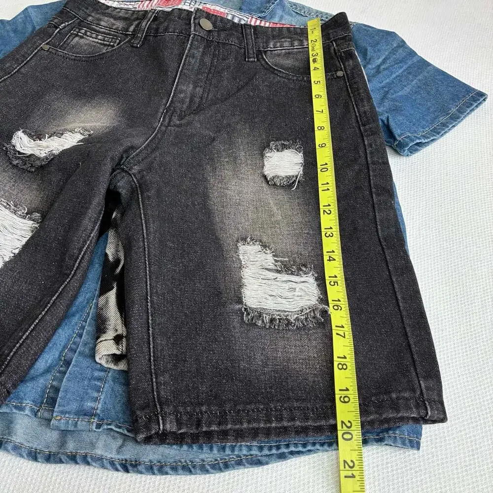 5 Lot Boys Denim Shorts Shirt Jeans Fashion Distressed Size 12-13Y New - Picture 8 of 12